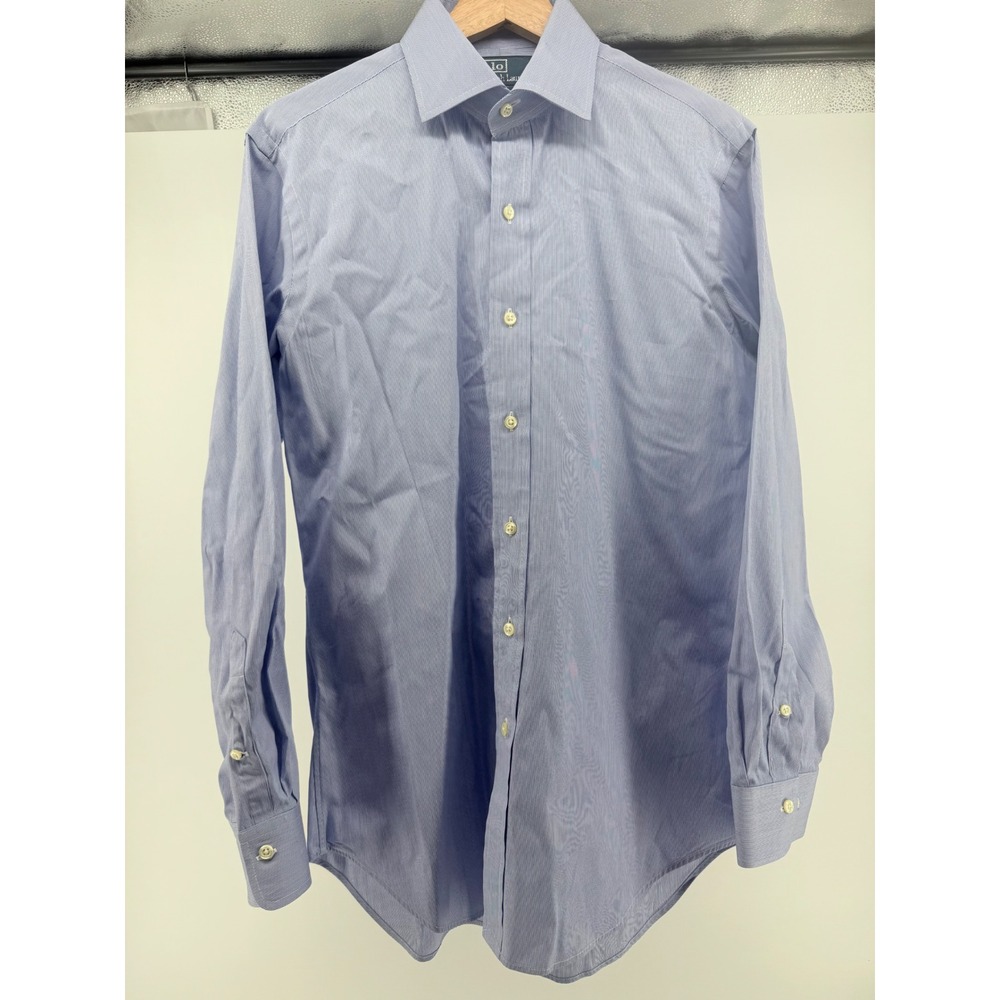 Ralph Lauren Men's Blue Stripe Plaid Button Down Dress Shirt‎ Medium